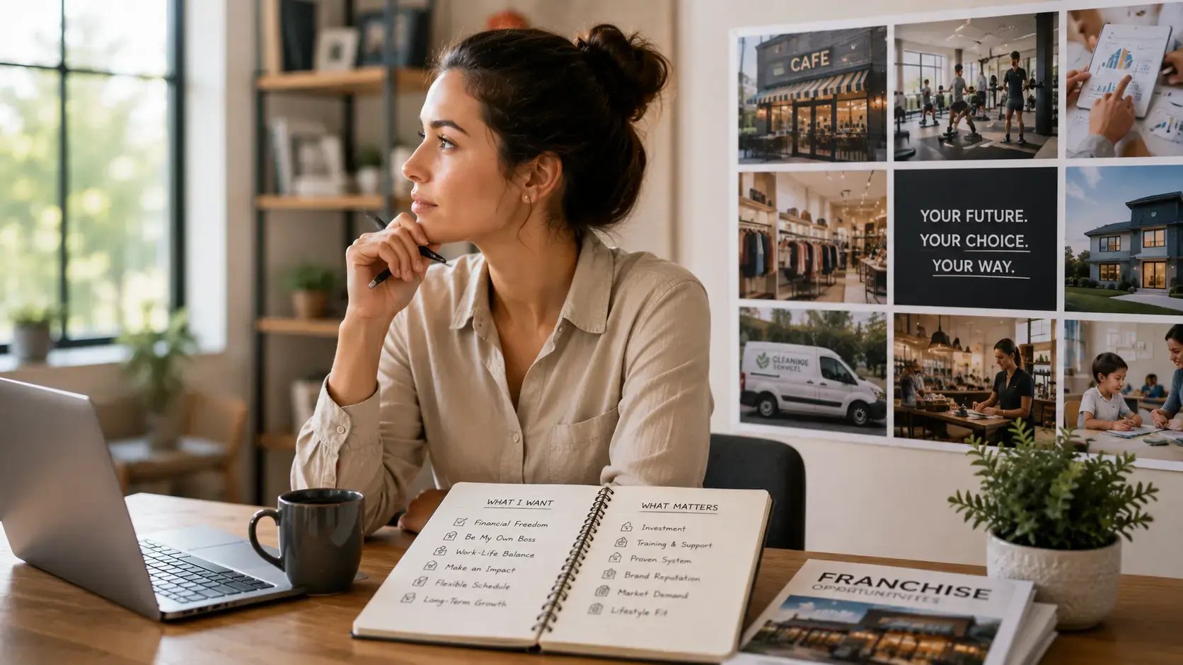 Professional evaluating the pros and cons of franchise ownership before investing